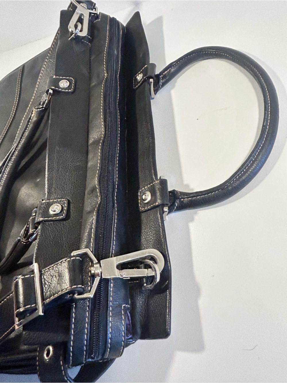 Black Leather Purse Bag Franklin Covey Briefcase Work Tote Shoulder Bag Business - Picture 9 of 16